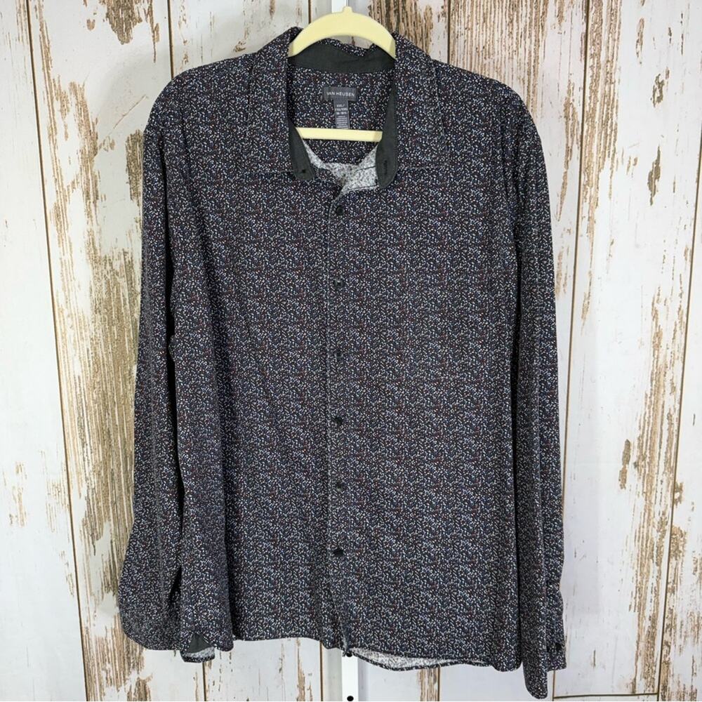 Van Heusen Men's Black and White Patterned Casual Shirt. Size XXL 18-18.5